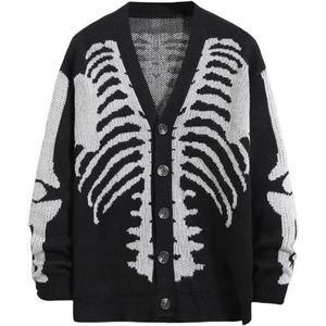 Halloween Cardigan Sweater Black Skeleton Skull Outwear Jacket Coat Unisex
